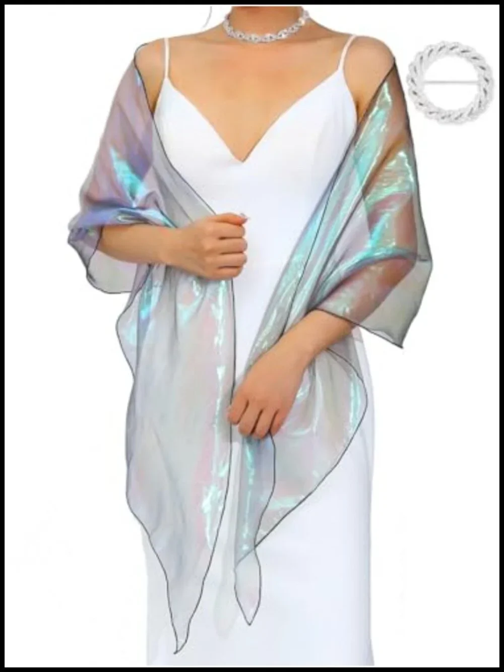Evening Wraps & Shawls with Rhinestone Brooch for Wedding